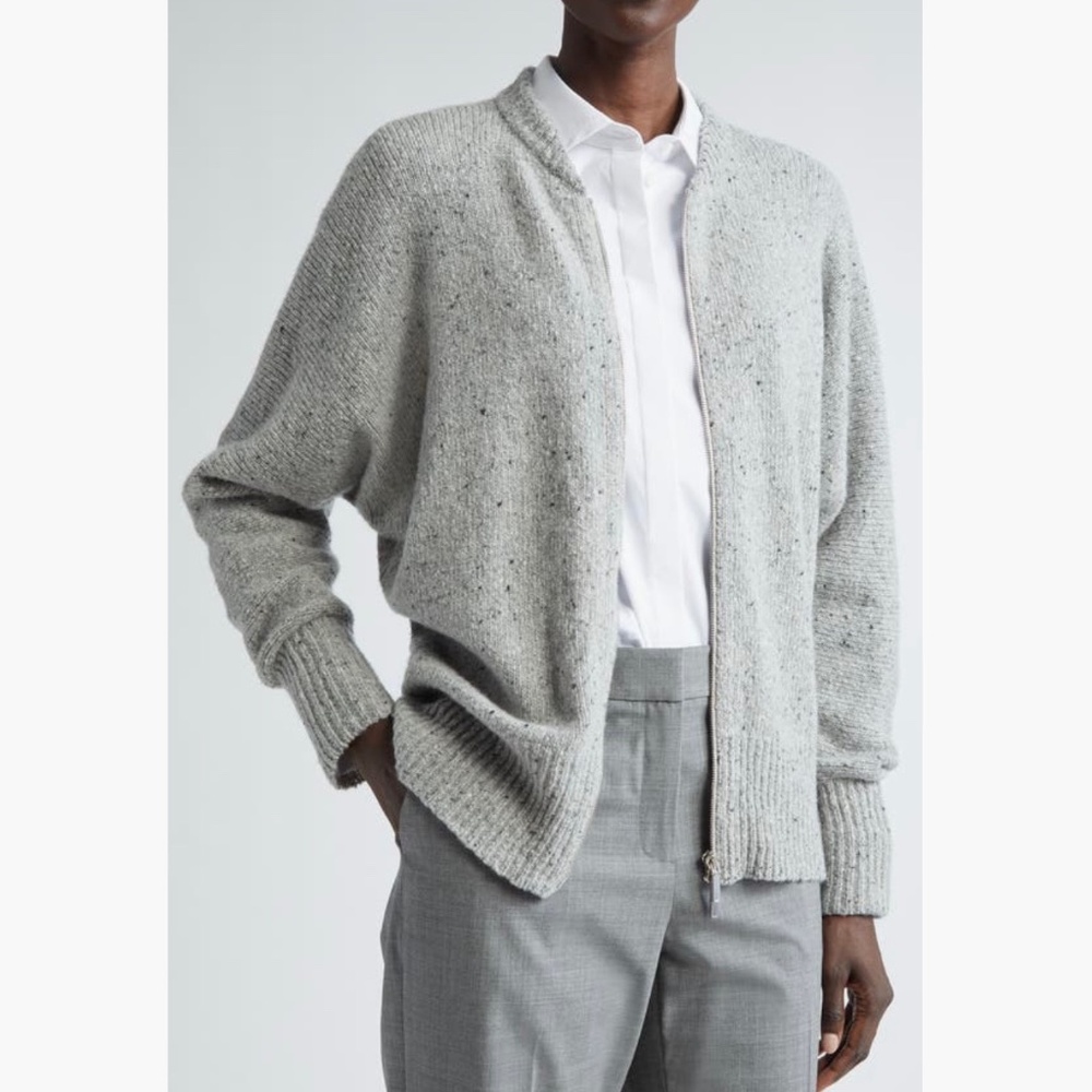 Layfayette 148 New York Cashmere Wool Zip Up Sweater Cardigan Dove Multi SZ L